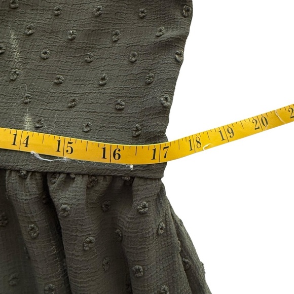 Loft Army Green Long Sleeved Swiss Dot Swing Dress Small Petite Casual Modest - Picture 9 of 12